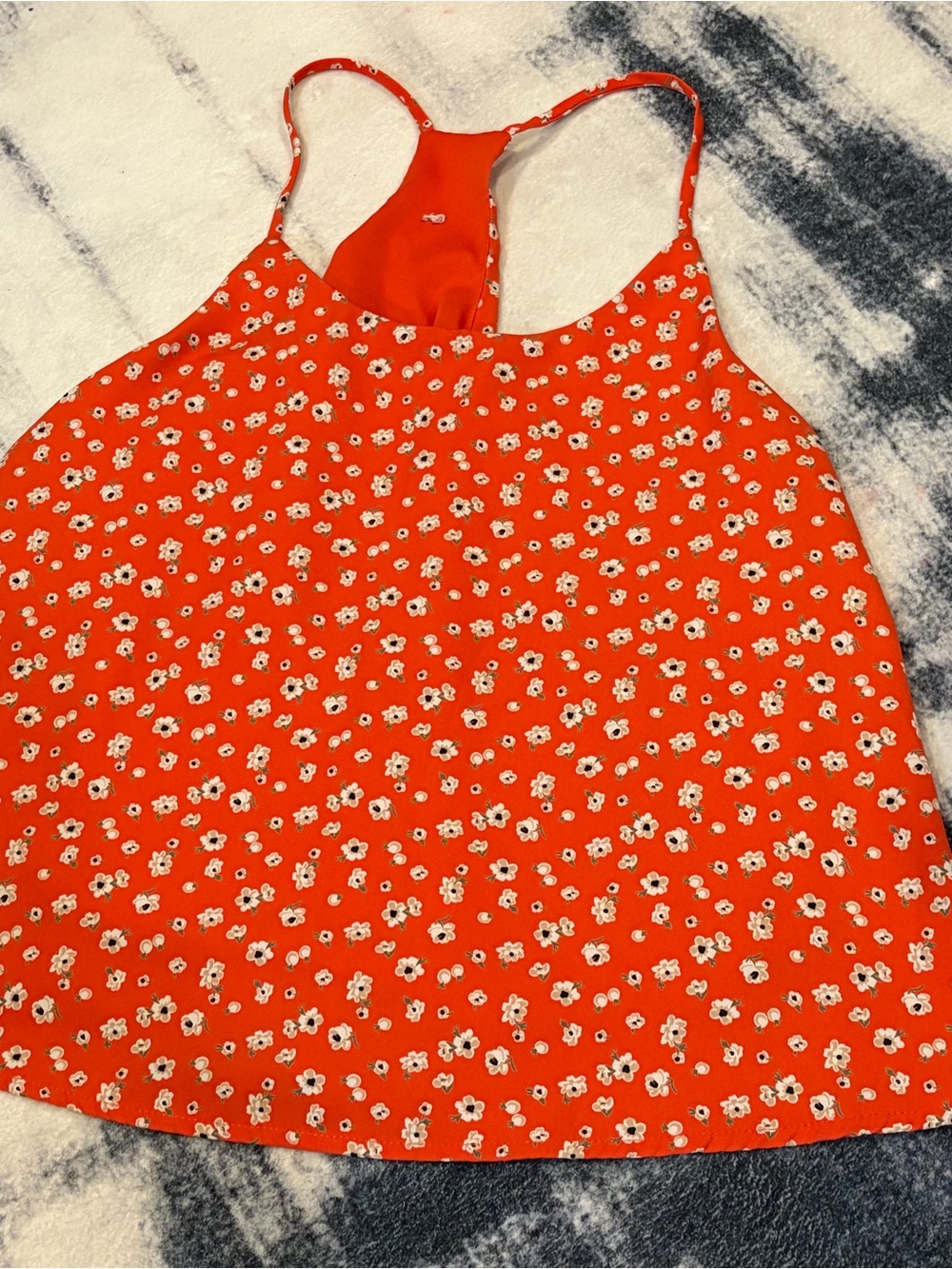 Women’s Orange Floral Racerback Tank Top - Medium